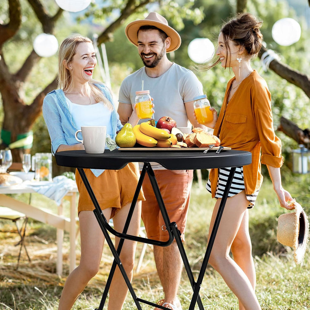 32in Cocktail Table, Folding Round High Top Indoor Outdoor Use, Foldable Bar Height Table for Parties and Commercial Events (Black, 2 Pcs)