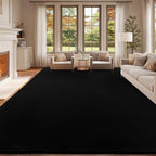 qulint Black Rug for Living Room, 8x10 Washable Rug for Bedroom with Thickened Memory-Foam, Modern Minimalist Large Carpet Solid Comfy Non Slip Carpet for College Dorm Dining Room Classroom Home Decor