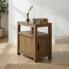 Signature Design by Ashley Fendenmore Farmhouse Chairside End Table with Storage and USB Ports, Dark Brown