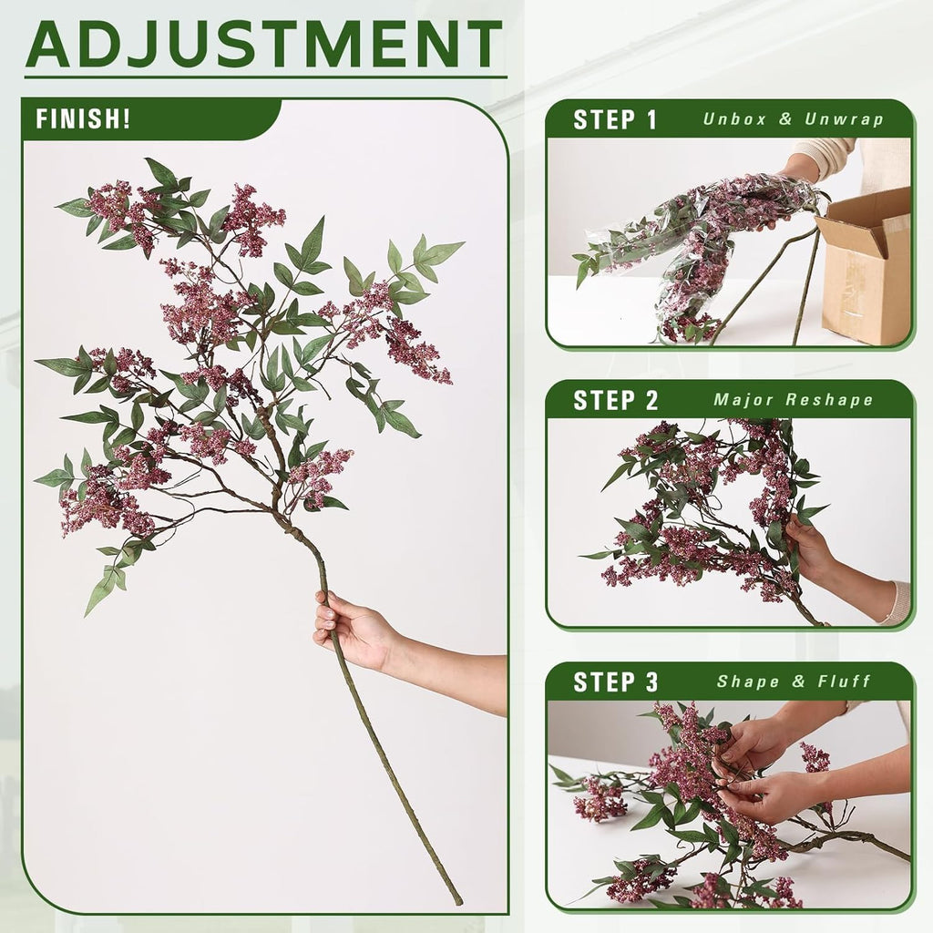 Juxdp 36" Artificial Nandina Berry Stem for Vase - 2 Pcs Realistic Faux Berry Spray, Fake Plant Branches with Stems for DIY Bouquet, Shower, Mantel, Home Decor (Dusty Plum)