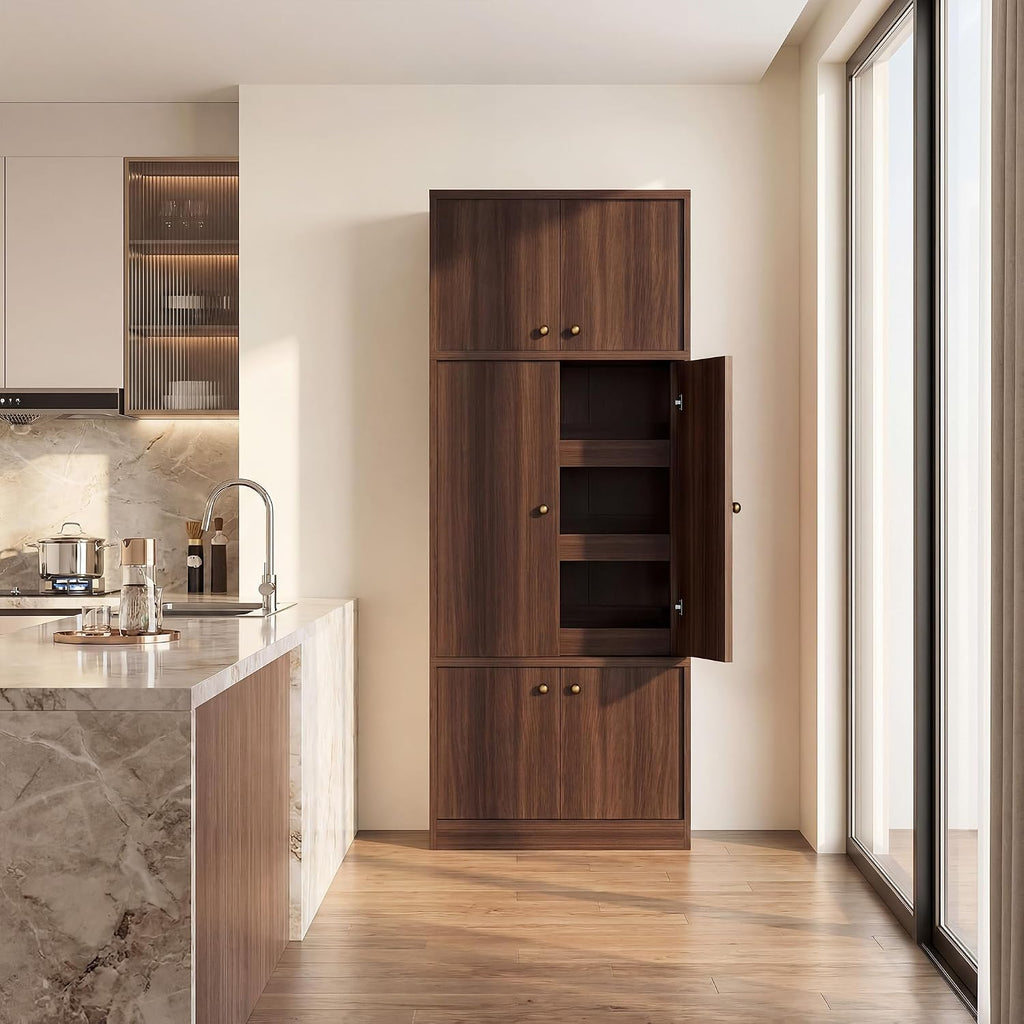 71 Inch Tall Kitchen Pantry Cabinet, Freestanding Storage Cabinet with Doors and Adjustable Shelves, E1-Grade Wood for Kitchen Pantry Storage, Walnut