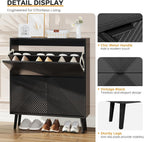 oakvivo Shoe Cabinet Storage, Farmhouse Freestanding Organizer with 2 Flip Drawers and 4 Wooden feet, Narrow Shoe Rack Cabinet for Entryway, Foyer, Hallway, Black