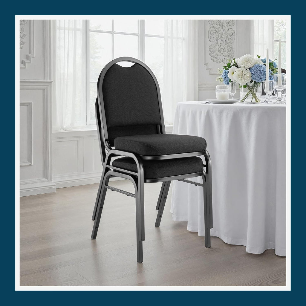 OEF Furnishings OEF9260-BT/2 Commercial-Grade Dome Back Banquet Stack Chair (Black Fabric, Black Powder-Coated Frame, 2-Pack)