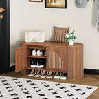 Shoe Storage Bench with Doors and Adjustable Shelf, 2-Tier Entryway Bench with Storage, Wooden Modern Shoe Cabinet Organizer for Entryway, Hallway, Living Room