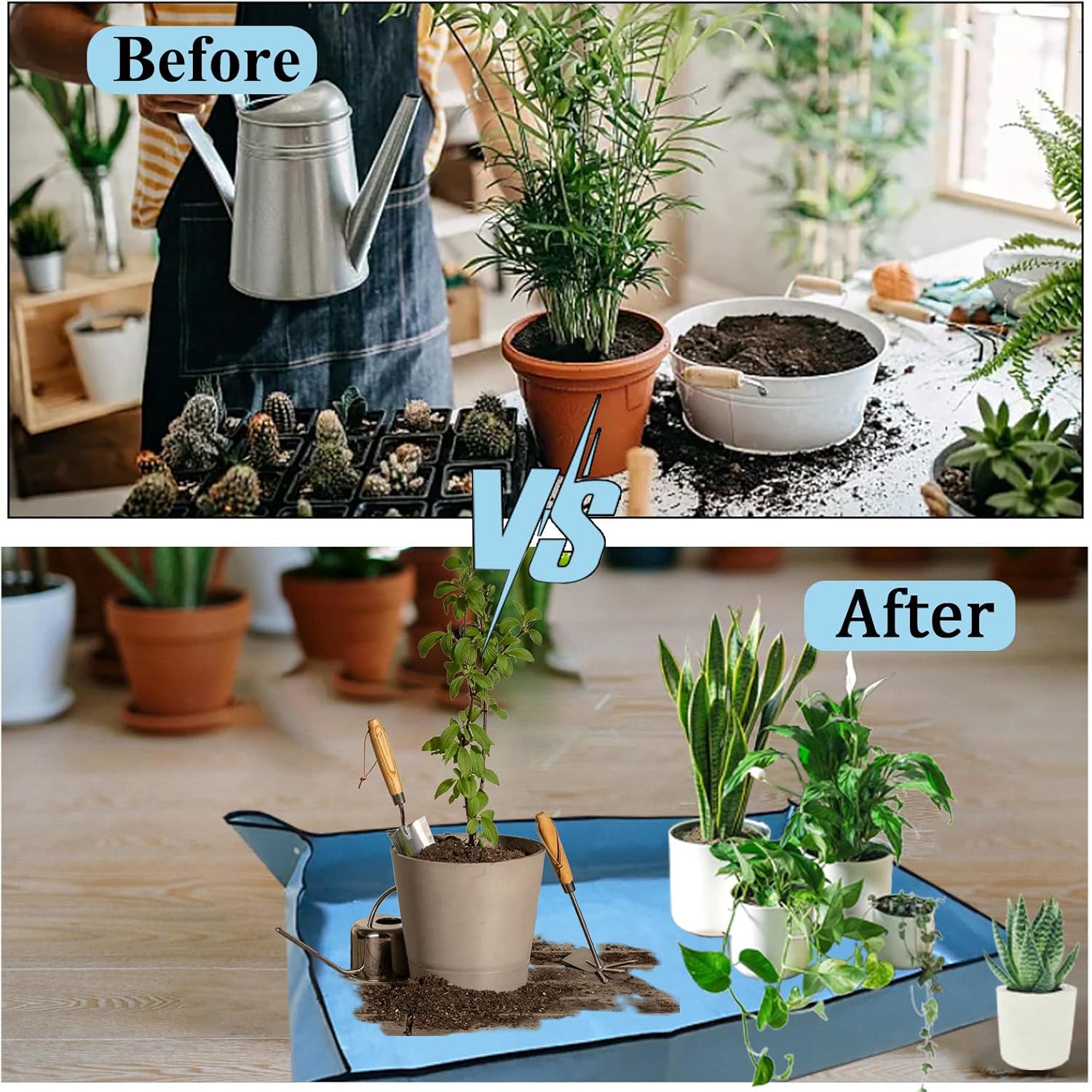 59" x 39" Extra Large Plant Repotting Mat, Foldable Gardening Mat for Indoor, Transplanting Houseplants, Pot Out, Mix Soil and Mess Control, Gardening Gifts for Women Men Plant Lover(Blue)