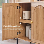 IFBUY Modern Sideboard Buffet Cabinet, 34" Tall Fluted Arched Buffet Cabinet with Storage and Adjustable Shelves, Wooden Modular Coffee Bar Cabinets for Kitchen, Entryway, Natural