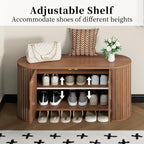 Shoe Storage Bench with Doors and Adjustable Shelf, 2-Tier Entryway Bench with Storage, Wooden Modern Shoe Cabinet Organizer for Entryway, Hallway, Living Room