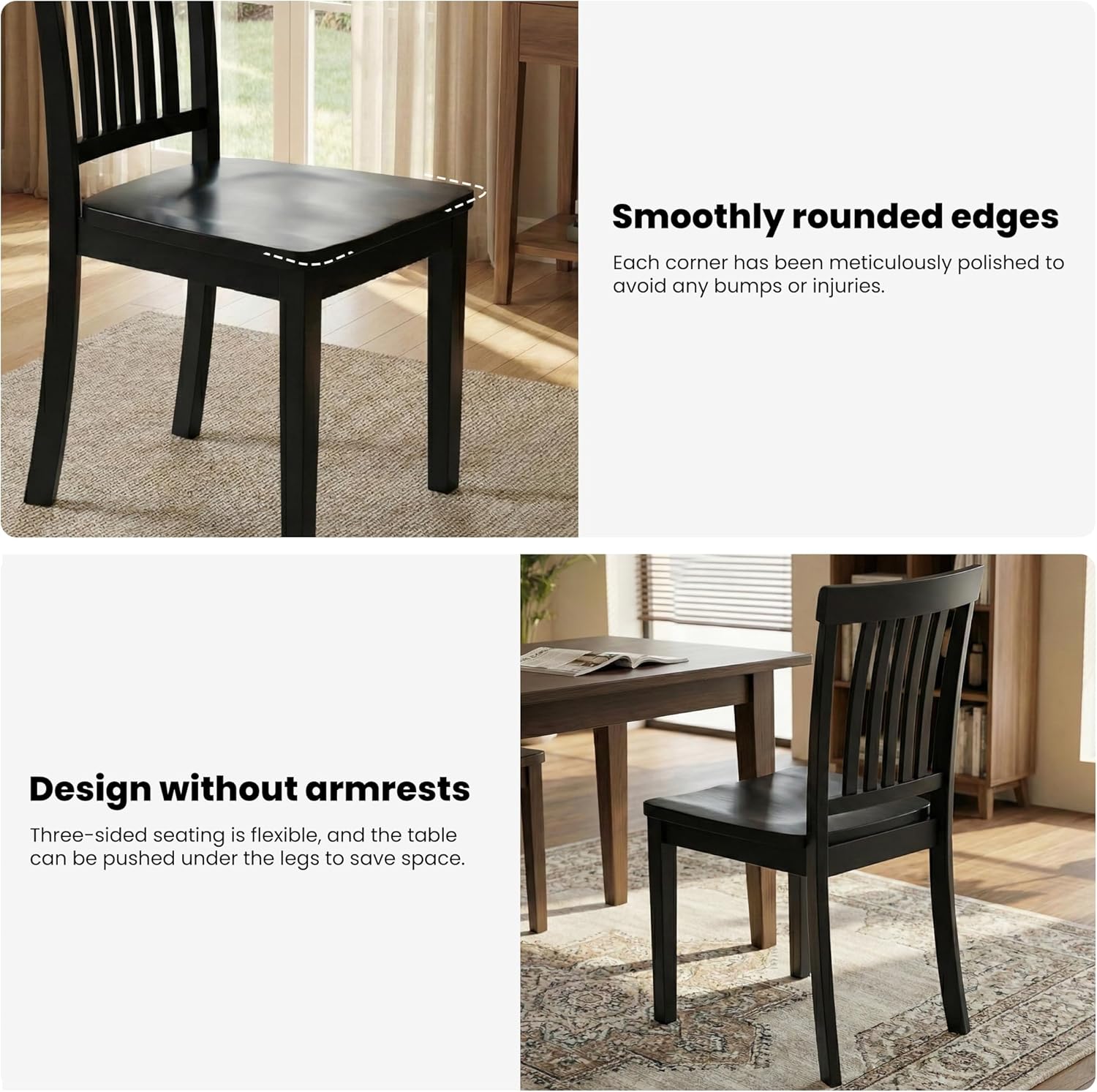 Farmhouse Dining Chairs Set of 6 – Solid Wood Rustic Kitchen Chairs with Spindle High Backrest and 17.3-Inch Wide Seat, French Country Style for Dining Room
