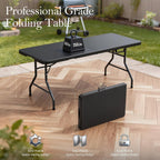 6FT Folding Table with Carrying Handle: Upgrade Thickened Heavy Duty Portable Foldable Table | Perfect Plastic Tables for Party, Dining, Wedding, Events, Picnic Indoor, Outdoor, Camping, Utility Black