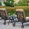 Darlee Santa Monica 3 Pc Cast Aluminum Chaise Lounge Set w/ 24 Inch Ice Bucket End Table & in Antique Bronze/Sesame
