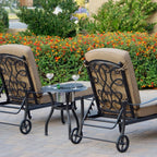 Darlee Santa Monica 3 Pc Cast Aluminum Chaise Lounge Set w/ 24 Inch Ice Bucket End Table & in Antique Bronze/Sesame