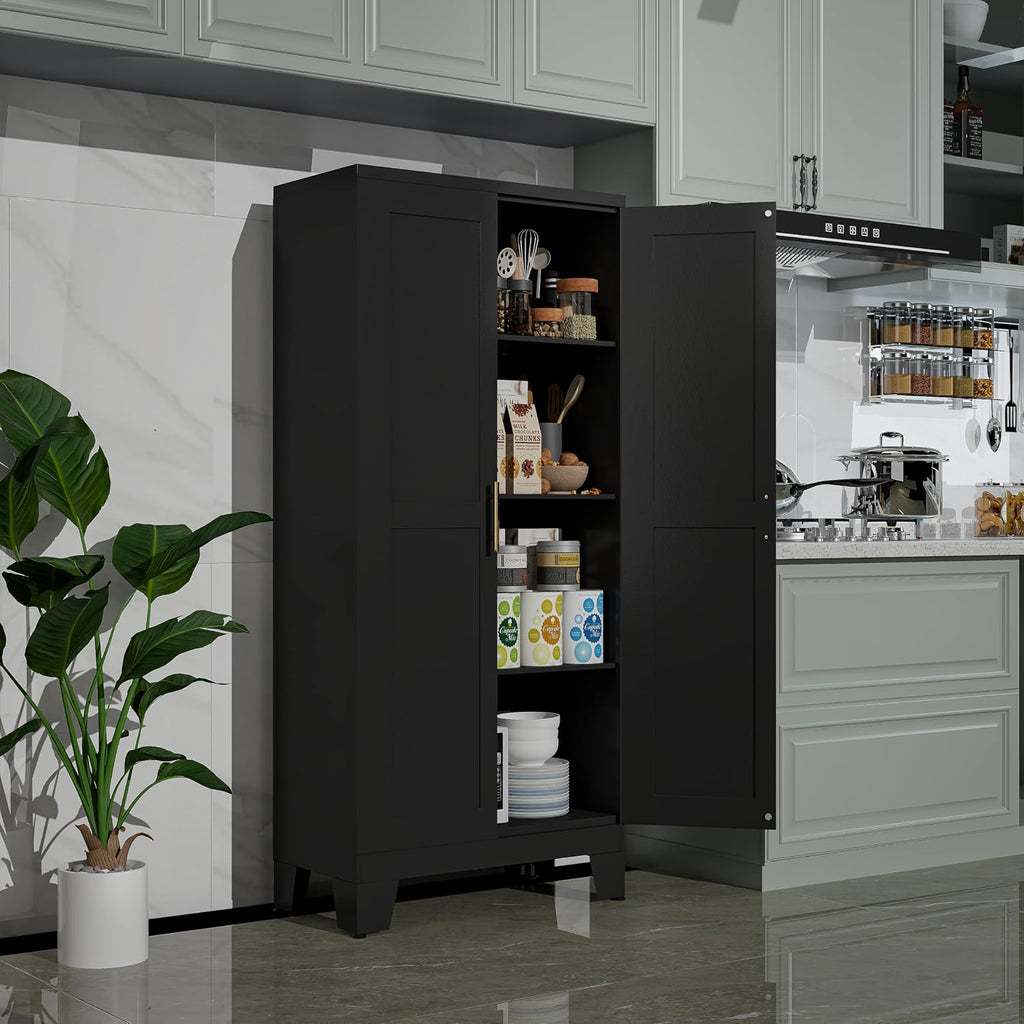 winiowa Pantry Cabinet with Doors and Adjustable Shelves, Metal Kitchen Storage cabinets with Gold Handles,61" Storage for Pantries,Dinning Room,Laundry Room,Living Room,Bathroom