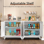 Polup Kitchen Buffet Table with Storage, 33" Tall Sideboard with Doors and Adjustable Shelves, Metal Buffet Cabinet, Modern Coffee Bar Console Cabinet for Living, Dining Room, White, Assemble Required