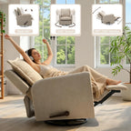 Nursery Glider Recliner Rocking Chair Modern Adult Nursery Recliner High Back Nursery Swivel Rocker Recliner for Living Room Bedroom Nursery and RV Beige