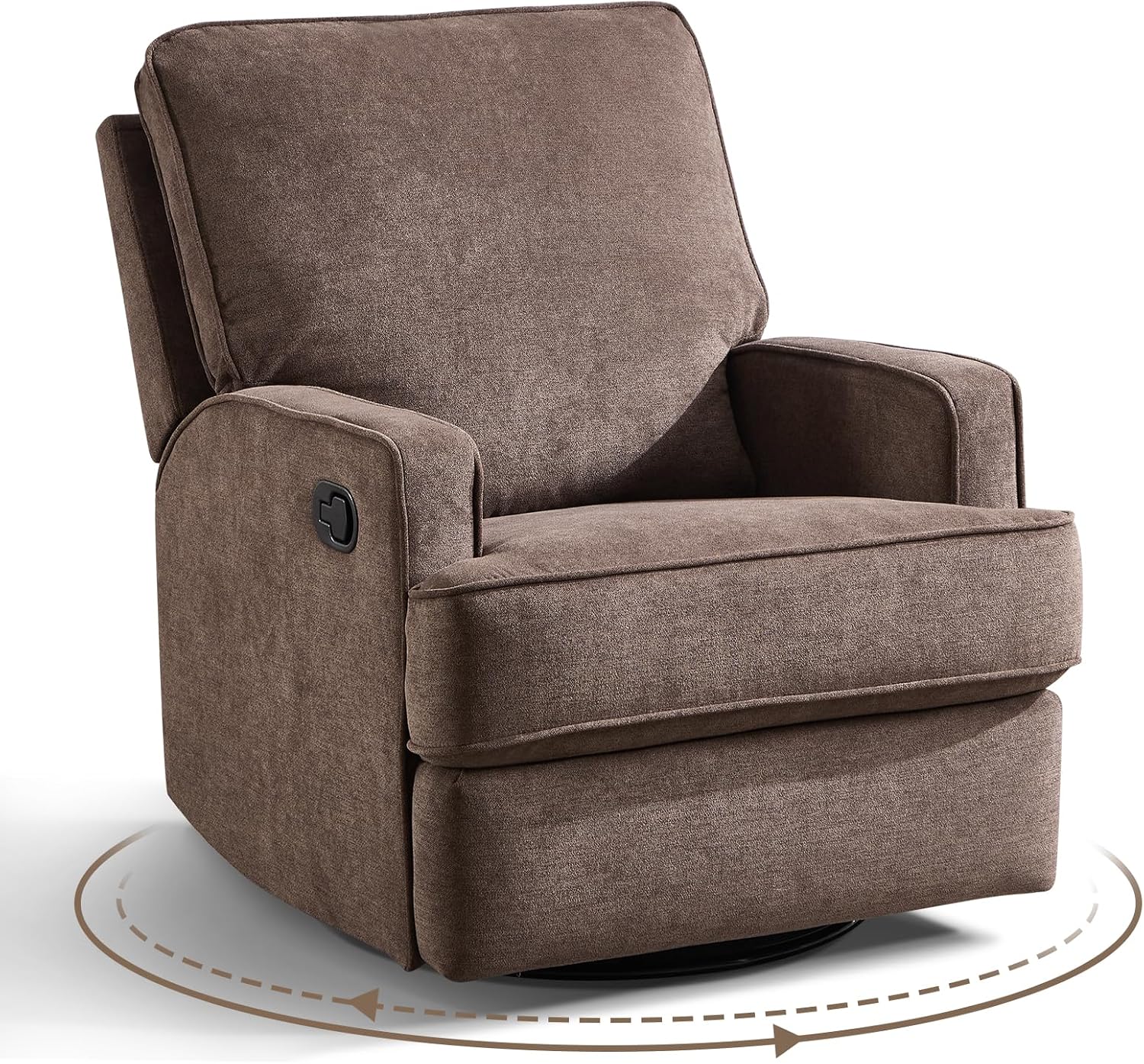 ANJ 360° Swivel Rocker Recliner Chair for Adults, Classic Manual Glider Recliners with Overstuffed Backrest, Upholstered Rocking Reclining Sofa Chair for Living Room, Brown