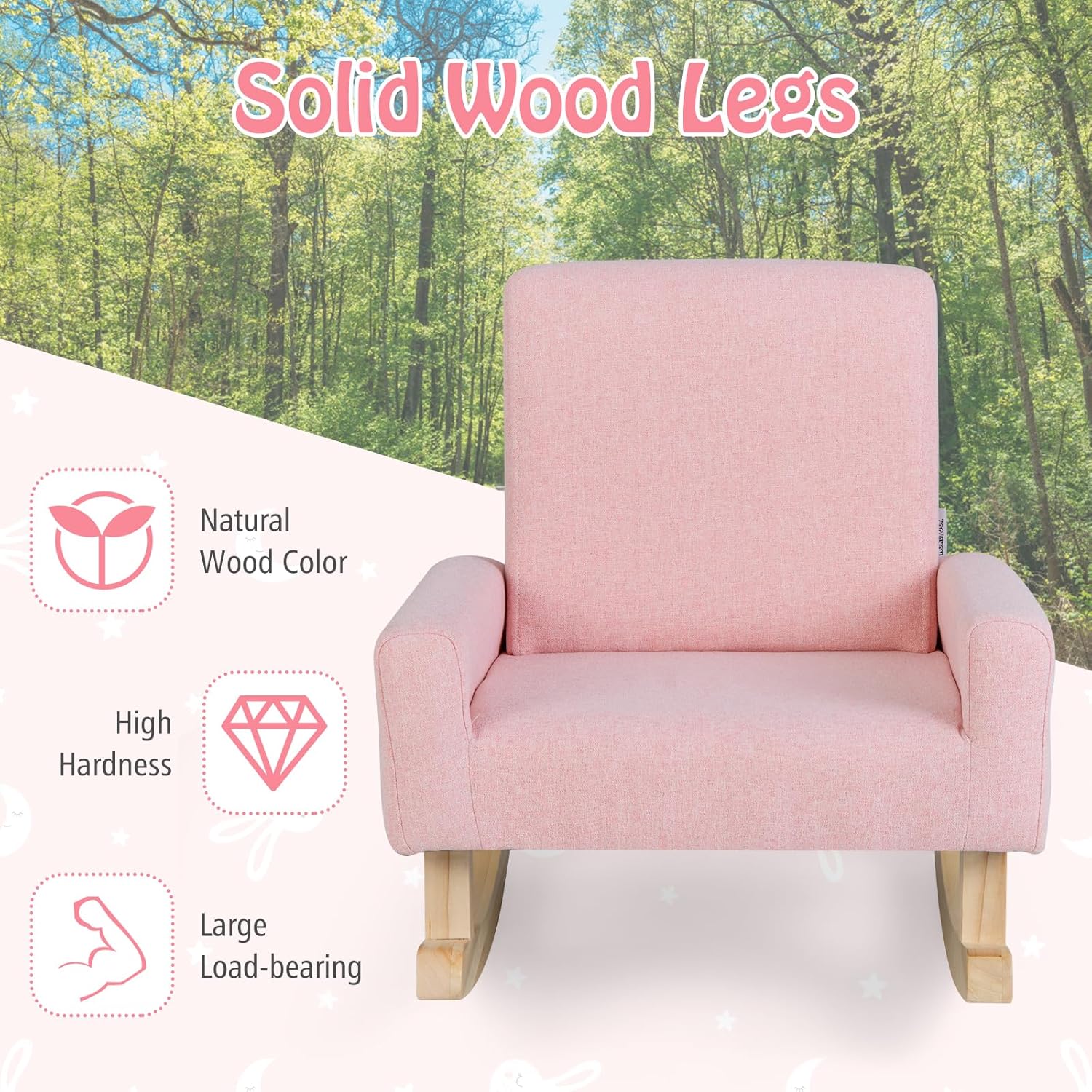 Toddler Rocking Chair, Kids Rocker Furniture with Comfy Thick Cushion & Solid Wood Base, Nursery Armchair Sofa for Bedroom, Baby Room, Suitable for 3-5 Years Old (Pink)