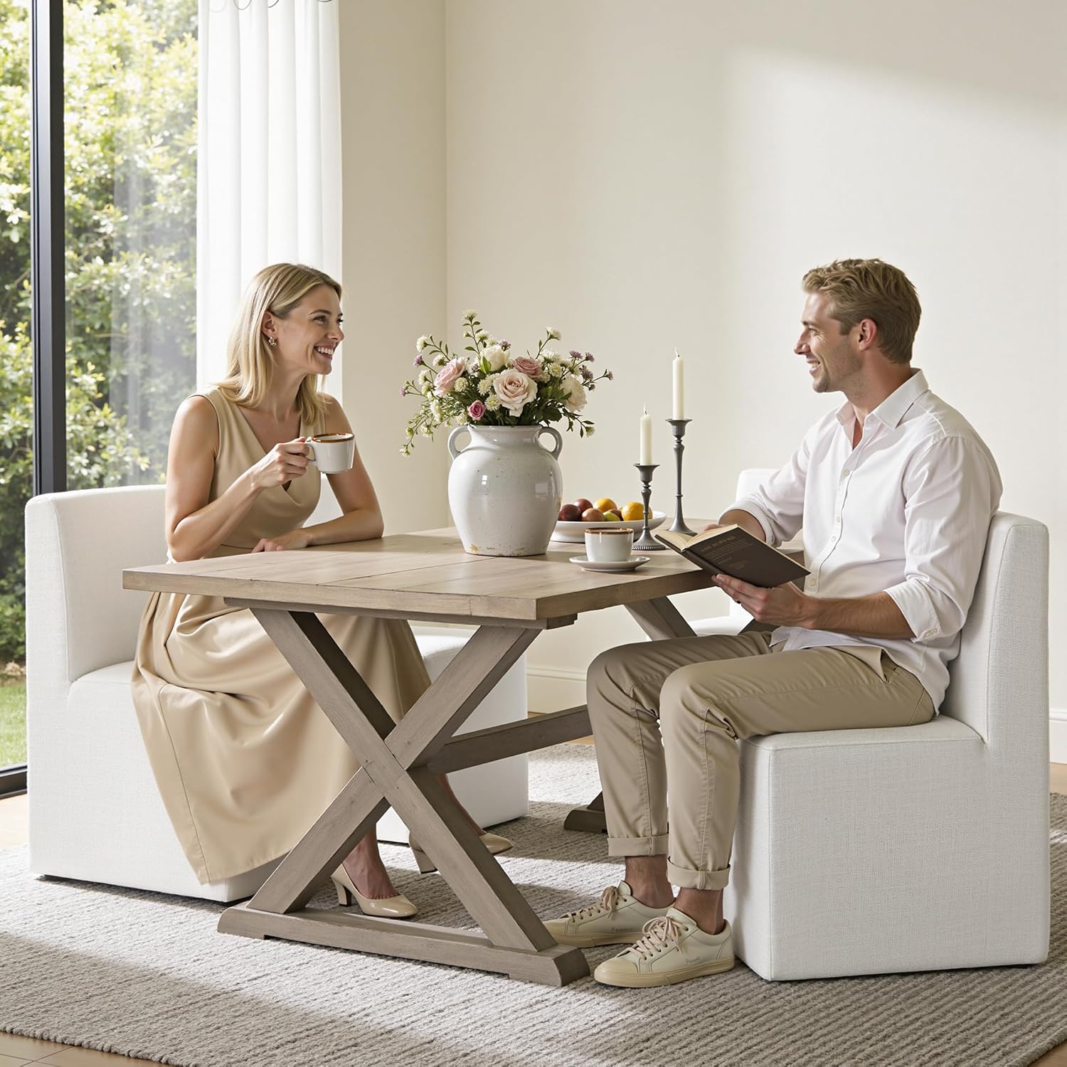 Upholstered Dining Chairs with Casters Set of 2 - Rolling Dining Chairs for Home Desk, Lounge or Living Room, Silent Wheel, No-Assembly, White