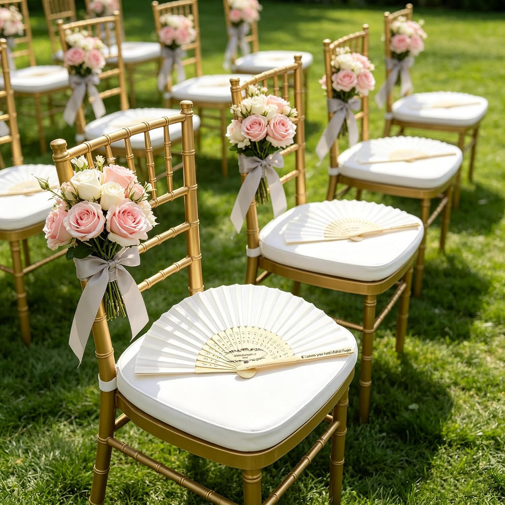 Custom Wedding Fans Bulk for Guests – Personalized Folding White Hand Fans for Women, Wooden Handheld Fans for Weddings, Party Favors & DIY Program Fans (50 Pieces)