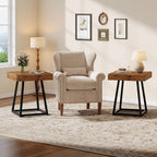 2pcs Solid Wood End Table, 19.7" Square Side Table with Metal Frame, Industrial Nightstand for Living Room, Bedroom, Small Spaces