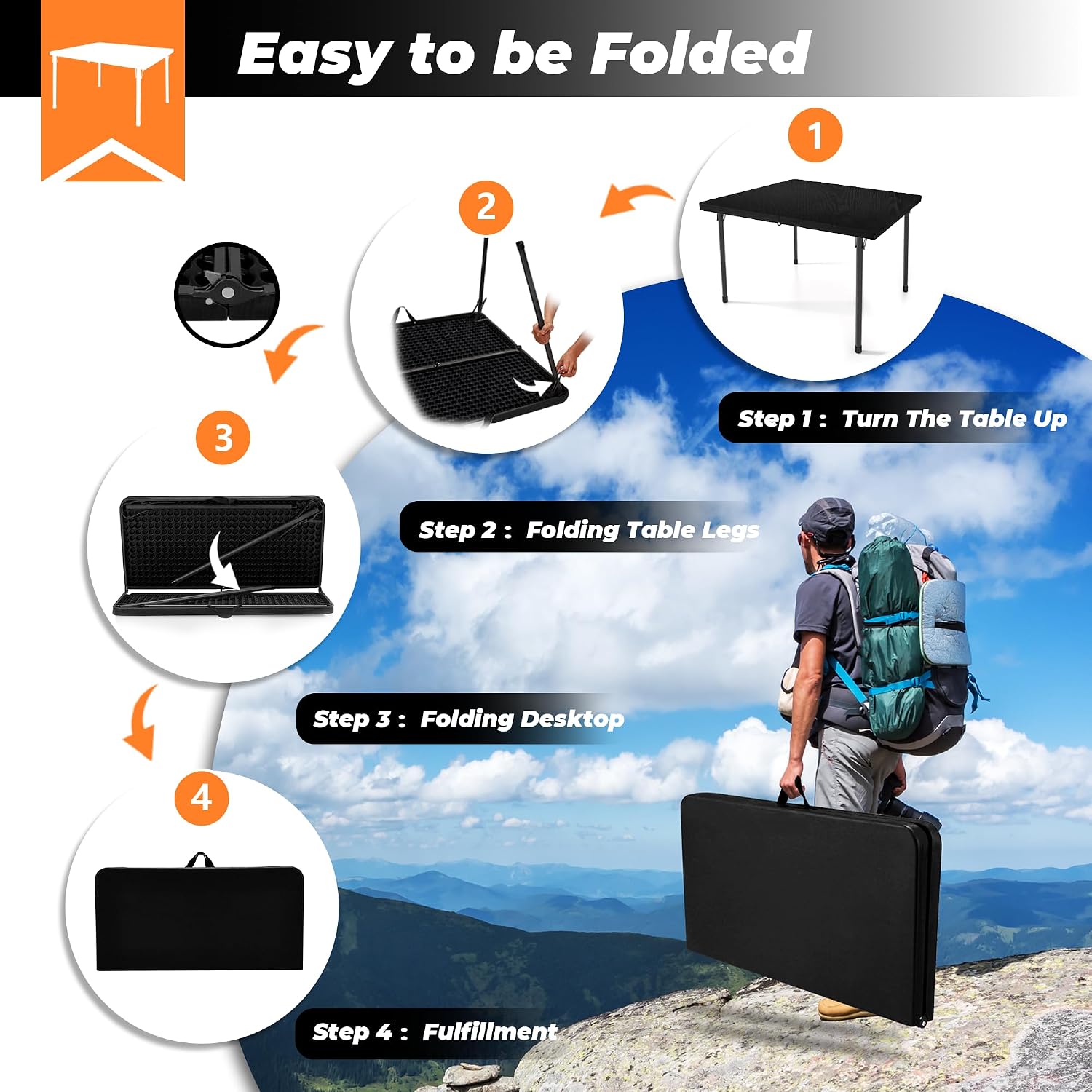 34" Folding Table, Portable Square Camping Card Table with Collapsible Legs & Carrying Handle, Plastic Tables for Outdoor Cooking,Camping,Picnic, Office, Party,Black