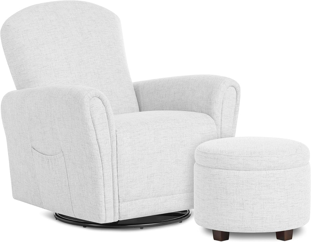 Evolur Vienna Swivel Glider with Ottoman, 360° Swivel, Without Nailhead Trim, Greenguard Gold & FSC-Certified, Nursery Chair in Fog Grey
