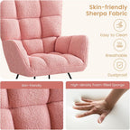 Furniliving Nursery Rocking Chair Upholstered Glider Rocking Chair Modern Accent Chair Padded Seat Reading Chair with High Backrest Comfy Chair for Living Room, Bedroom, Nursery, Pink, Teddy