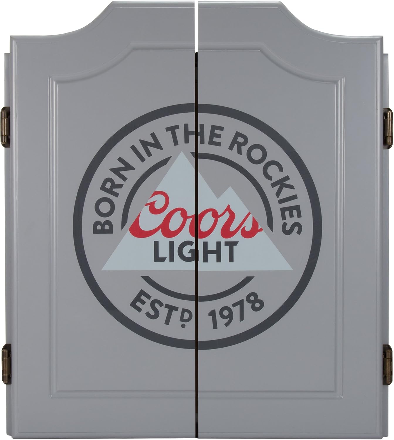 Dart Board Cabinet Set - Coors Light Logo Dart Board with 6 Steel Tip Darts, Scoreboard, Hanging Wood Cupboard by Trademark Gameroom