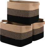 OIASKET Storage Basket for Organizing, Woven Baskets for Storage, Rectangle Decorative Baskets for Shleves, Closet, Toys, Books, Nursery Organizer Bins - Pack of 3 (Black & Brown, 15.75"x11.8"x9.85")