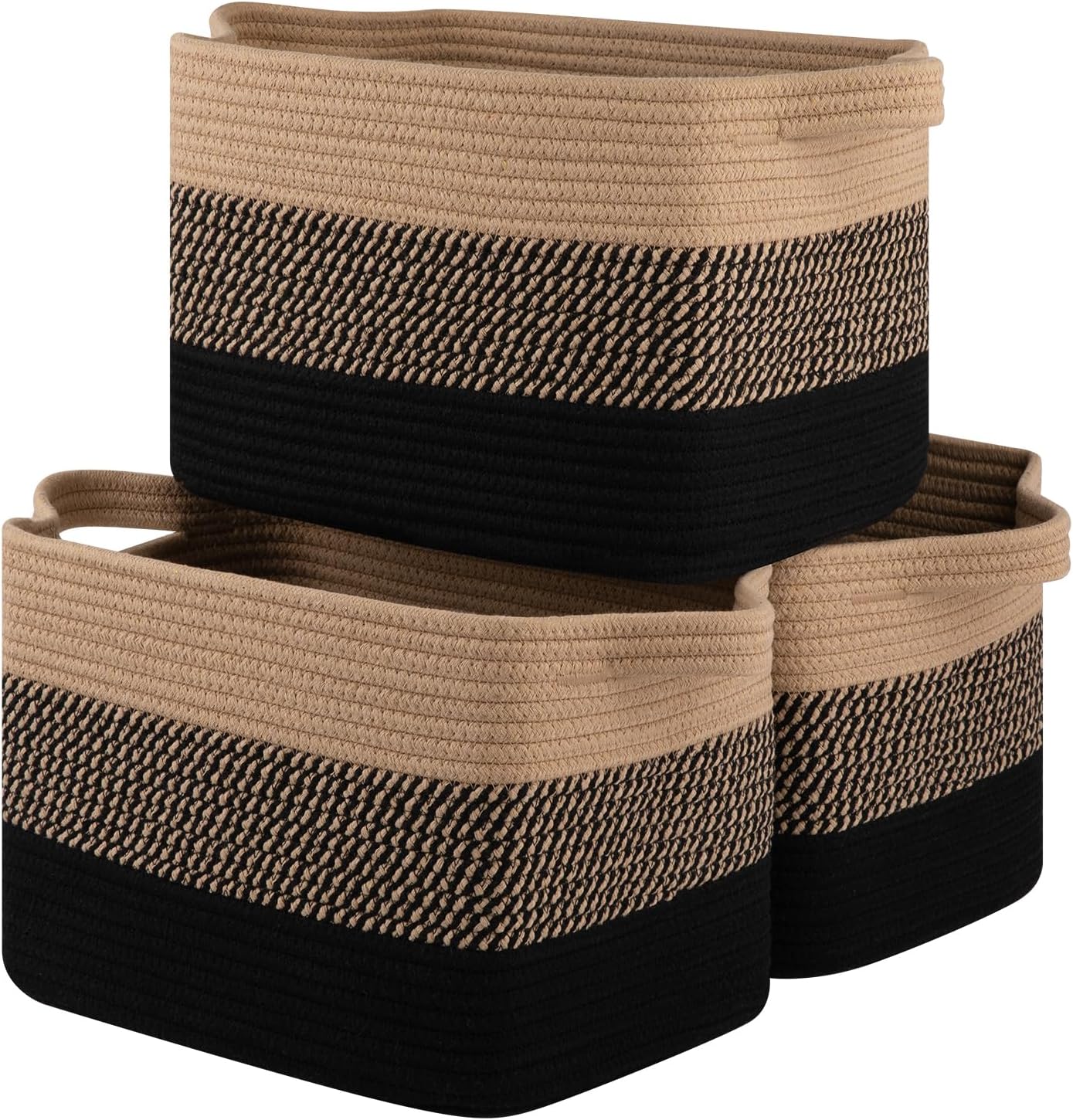 OIASKET Storage Basket for Organizing, Woven Baskets for Storage, Rectangle Decorative Baskets for Shleves, Closet, Toys, Books, Nursery Organizer Bins - Pack of 3 (Black & Brown, 15.75"x11.8"x9.85")