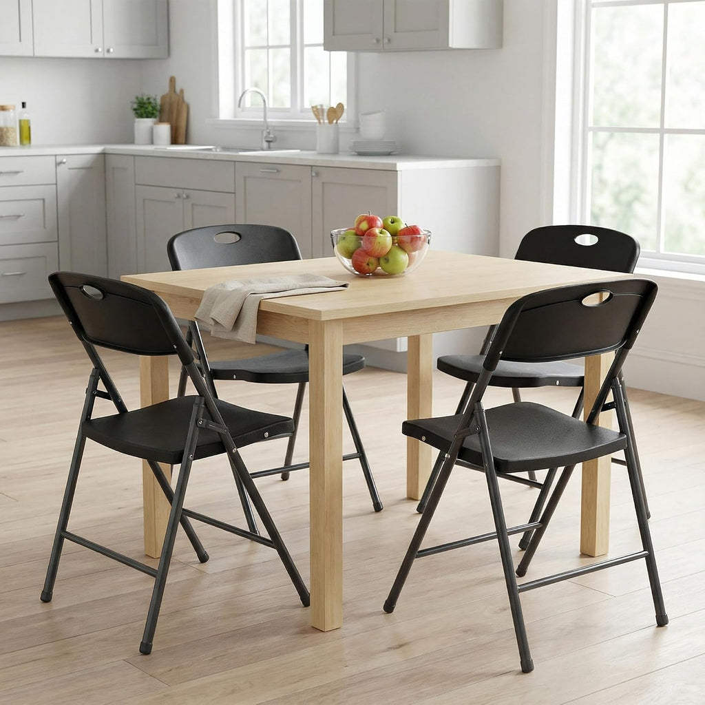 DUMOS 2 Pack Black Folding Chairs, Plastic Portable Stackable Dining Chairs with Metal Frame, for Indoor Outdoor, for Home and Office, Conference, Party, Event, Wedding, Birthday, Black