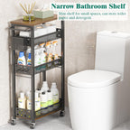 XYZLVSI Slim Storage Cart 4 Tier Laundry Cart with Wheels, Narrow Metal Kitchen Rolling Carts Bathroom Organizers Storage Shelf with Wood Rack and Handle for Small Space