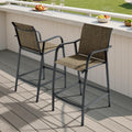 Pellebant 28.7" Outdoor Bar Stools Set of 2, Metal Patio Barstools with Back & Armrest, All-Weather Textilene Bar Height Chairs for Patio, Garden, Balcony, Brown