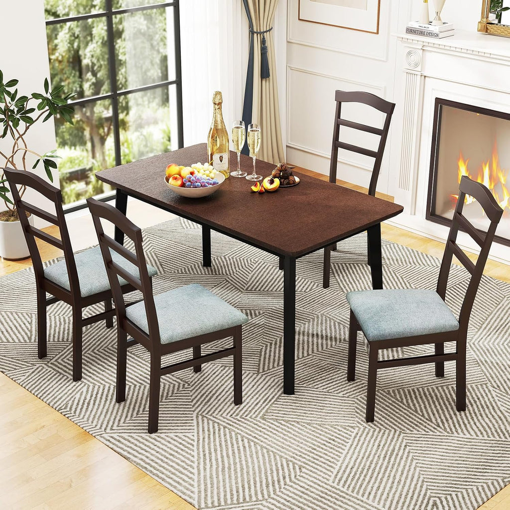 Giantex Wooden Dining Chairs Set of 4, Upholstered Kitchen Chair w/Rubber Wood Frame, Linen Fabric Padded Seat, High Curved Back, Farmhouse Accent Side Chairs for Dining Room Living Room