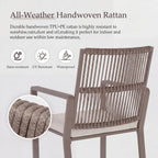Outdoor Patio Dining Chair, All-Weather Woven Rope Outdoor Chairs Set of 2, Sturdy Iron Frame, 400 lbs, Ergonomic Backrest, Removable Breathable Cushion, for Patio & Garden, Light Brown