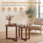 Tangkula Round Nesting Coffee Table Set of 2, Farmhouse End Tables with Solid Rubber Wood Tripod Legs, Compact Sofa Side Tables for Living Room Bedroom Small Spaces (Walnut)