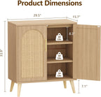 15.7"D Rattan Buffet Sideboard Cabinet with Storage, Modern Accent Cabinet with Adjustable Shelf & Solid Wood Legs, Coffee Bar Cabinet with Doors for Kitchen, Living Room, Entryway, Natural Oak
