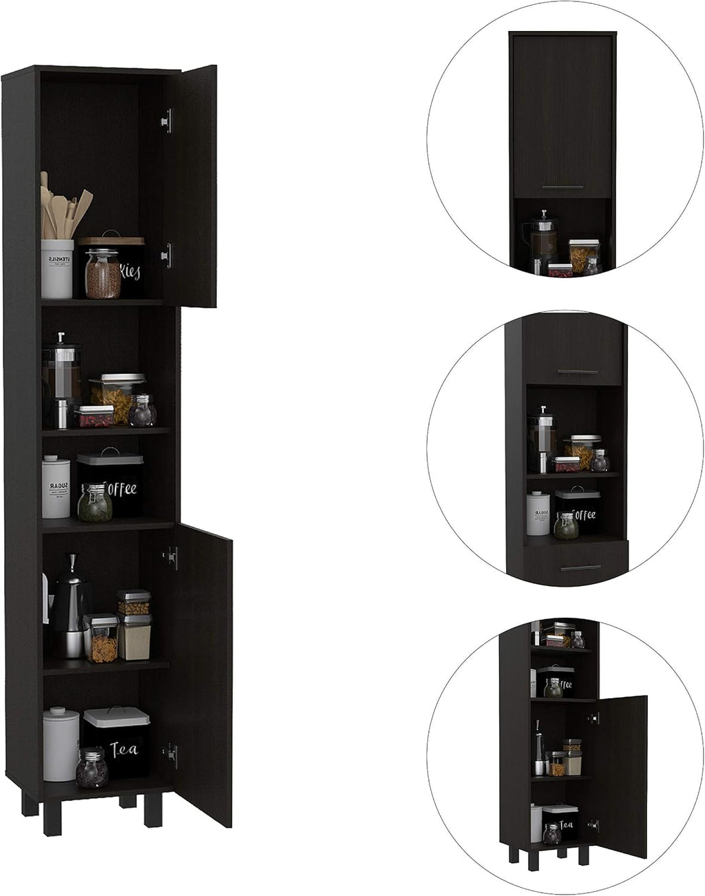 78 Inch Tall Black Pantry Cabinets, 3 Shelves, 2 Doors, Home Storage Organization for Kitchen, Living Room