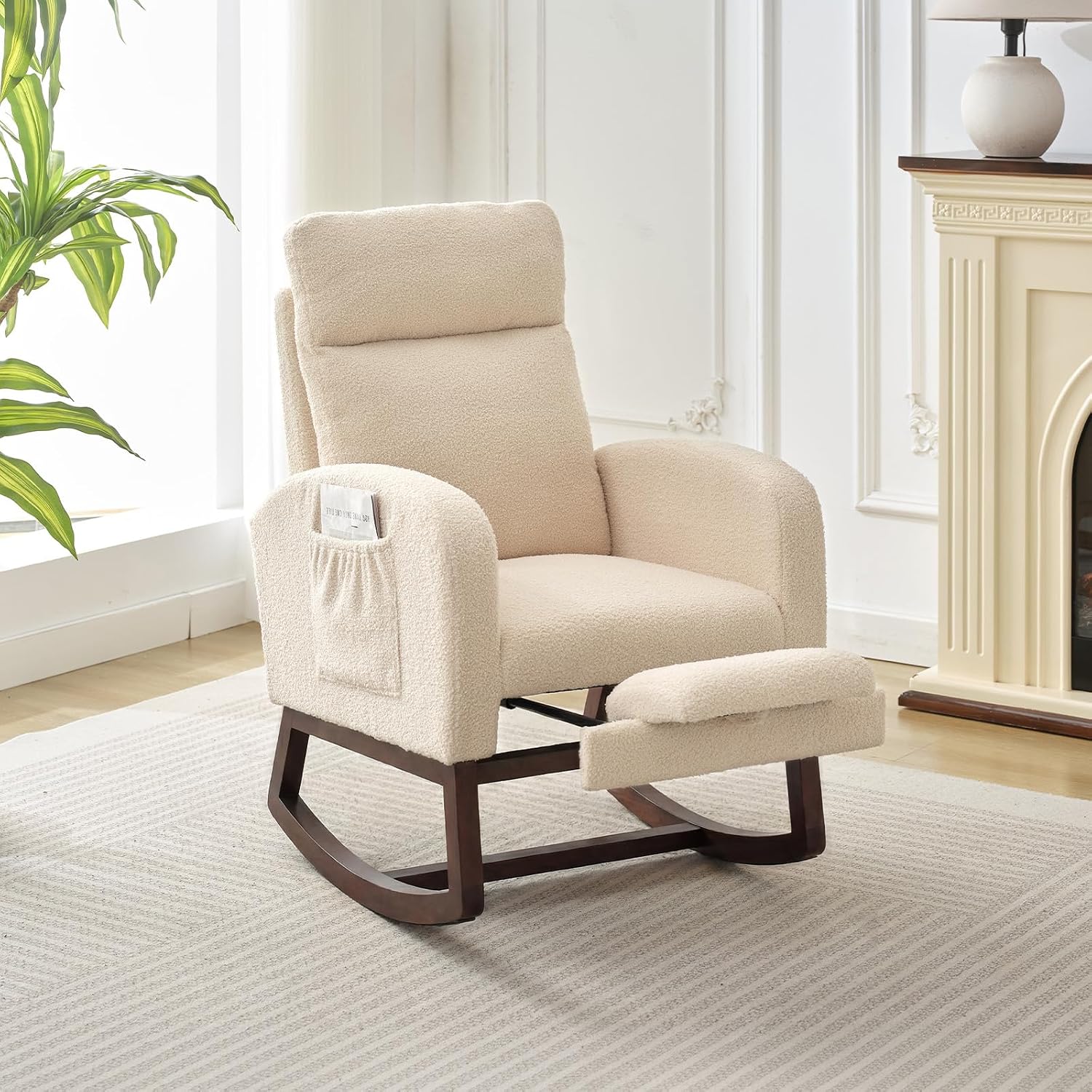 Garvee Nursery Rocking Chair with Adjustable Footrest & Side Pocket