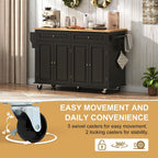 Gitua 59" W Rolling Kitchen Island with Drop Leaf, Movable Kitchen Carts on Wheels Island with Storage Cabinet&Charging Station, Island Table for Kitchen w/Rubber Wood Top, Rack, Hook, Drawers, Black