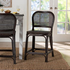Bali & pari Irene Natural Rattan Counter Stool - Handwoven Wicker Accent Stool with Lattice Backrest for Kitchen Island Seating