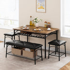 Dining Table Set for 4, Kitchen Table Set with 2 Chairs and 1 Bench, Modern Metal Frame Dining Furniture Set with Storage Rack for Small Space, Apartment, Restaurant
