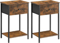 VASAGLE Nightstands, Set of 2 Side Tables with Fabric Drawer, 24-Inch Tall End Tables with Storage Shelf, Bedroom, Rustic Brown and Black ULGS221B01V1