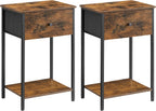 VASAGLE Nightstands, Set of 2 Side Tables with Fabric Drawer, 24-Inch Tall End Tables with Storage Shelf, Bedroom, Rustic Brown and Black ULGS221B01V1
