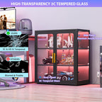 pozdeg Display Cabinet with Glass Door, 34" Curio Cabinet with RGB Lights and 2 Adjustable Shelves, Glass Display Case for Collectibles, Toys, Books, Figures, Exhibit (Black)