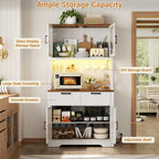 Unikito 71" Pantry Cabinet with LED Light & Outlet, Tall Kitchen Pantry Storage Cabinet with Microwave Stand, DIY Pegboard, Drawers and Adjustable Shelf, Farmhouse Kitchen Hutch for Dining Room