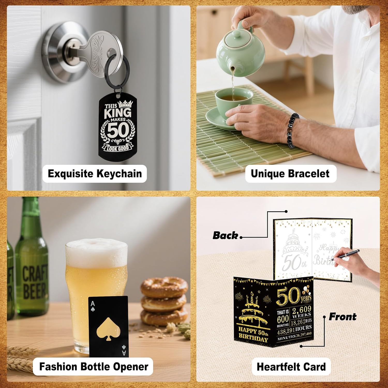 50th Birthday Gifts for Men - Unique Birthday Box with 20 Oz Tumbler, Baseball Cap, Socks, Bracelets, Scented Candle, Happy 50th Birthday Decorations for Husband, Dad, Grandpa, Friends, Boss
