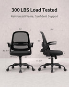 Ergonomic Mesh Office Chair with Flip-Up Arms, Adjustable Height, Breathable Mesh Back & Thick Cushion Seat, 360° Swivel Rolling Computer Desk Chair, BIFMA Certified, Supports 300 lbs (Black)