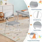 5-Piece Set Kids Folding Table and Chairs Set, Portable No-Assembly Dining Set with PU Cushion, for Boys Girls Eating Reading Playing -Gray