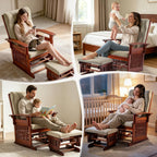 Glider Rocking Chair for the Nursery with Ottoman, 3A Solid Rubberwood Frame, Smooth-Gliding Rocking Chair,Easy to Assemble, for Nursery, Living Room, Bedroom, Classroom (Brown)
