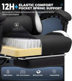 GTPLAYER Gaming Chair Fabric with Pocket Spring Cushion,Computer Office Chair with Lumbar Support for Adults Linkage Armrests and Footrest Ergonomic Gamings Chairs Height Adjustable Black